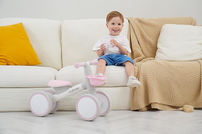 Kid's Balance Bikes for 1 Year Old Boys and Girls, 12-36 Months Toddler Ride-on with Adjustable Seat and a Front Basket, First Birthday Gifts (Pink)