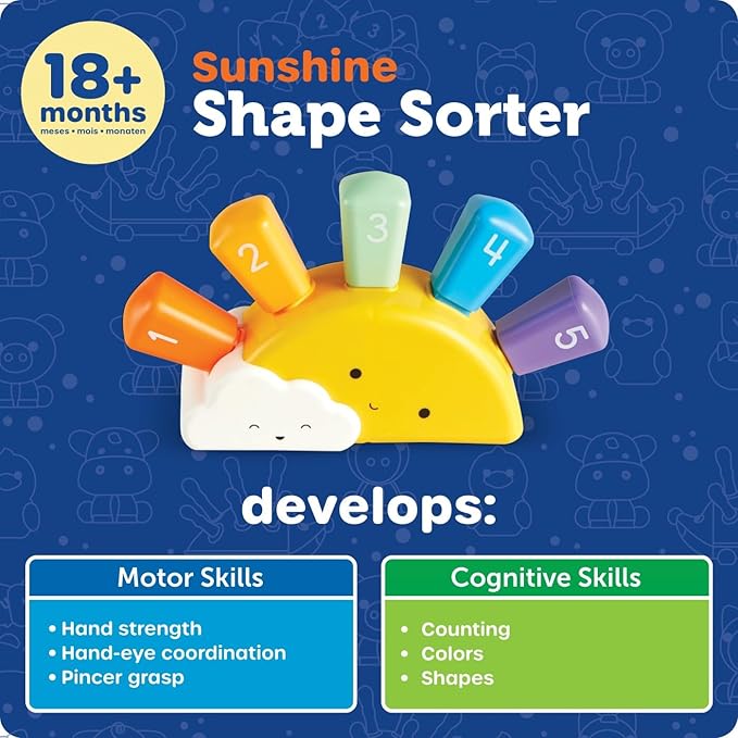 Learning Resources Sunshine Shape Sorter, Fine Motor Skills, Numbers Matching Skills Activities, Montessori Toddler Toys, Sensory Bin for Kids, Preschool Activities, Girls and Boys Gifts