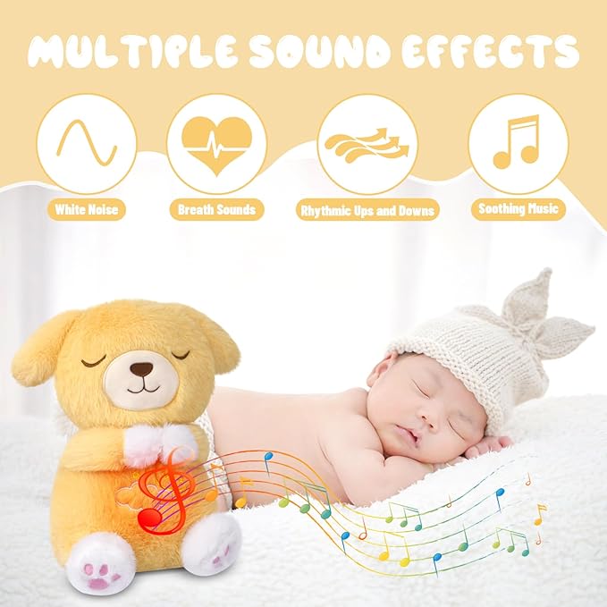 Breathing Stuffed Animal, Stuffed Dog Toy, Soothing Sound Machine with Music Lights & Breathing Motion for Kids Boys Girls