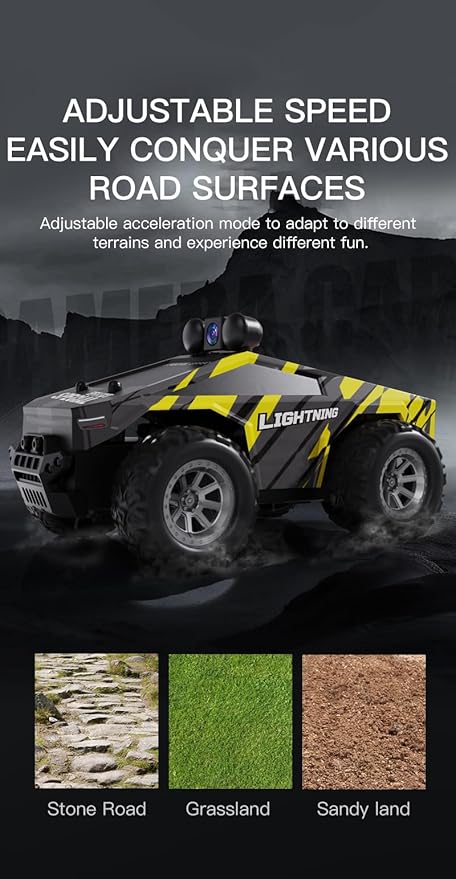 rc car with FPV Camera,Monster Trucks,1:28 Remote Control car Toys with LED Lights,2.4GHz,Real-Time Image Transmission,2 Rechargeable Batteries,Black/Yellow