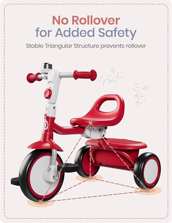 besrey Toddler Tricycle with Bell, Kids Tricycle Age 18 Months to 5 Years, Kids Trike, Toddler Bike for 1.5-5 Year Olds, Baby Trike, Gifts & Toys for Boys & Girls, New Red