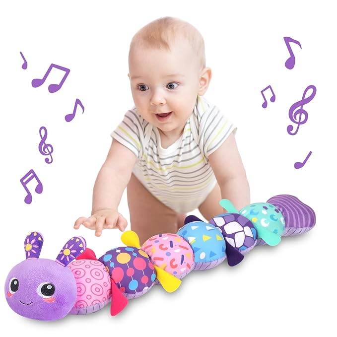 KMUYSL Baby Toys 0-6 6-12 Months, Sensory Music Animal Stuffed Toy for 0 1 2 3 4 5 6+ Months, Plush Toy with Crinkle and Rattles for Infant Newborn, Tummy Time Toys Gifts for 0-3-6-12 Month