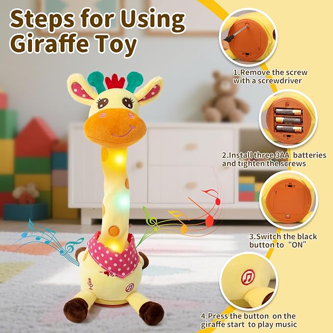 Emoin Dancing Talking Giraffe Baby Toy, Adjustable Volume Baby Giraffe Toys Singing 10 Children's Songs Singing Mimicking Recording Repeating What You Say for Toddlers