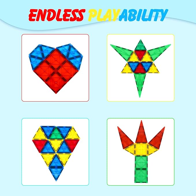 Gemmicc Magnetic Tiles, Magnet Toys Building Blocks for Kids, STEM Approved Educational Toys,Magnet Puzzles Stacking Blocks for Boys Girls,72 PCS Advanced Set