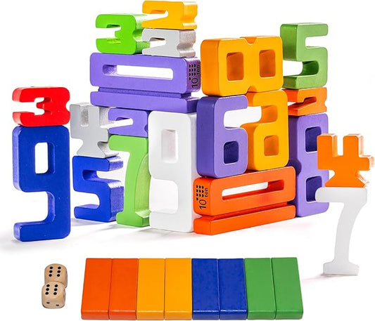 Large 30 Pcs Wooden Number Building Blokcs，Large Digit Blocks for Kids，Friends of 10 Blocks，Educational Tool Number Blocks for Kids 3+ Year Olds，Toys for Learning Math and Working on Balance