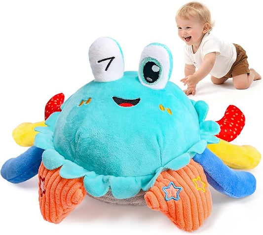 Baby Toys 1 Year Old 12-18 Months, Crawling Crab Baby Plush Toy, Musical Tummy Time Toys, Dancing Moving Bouncing Recording Sensory Toys for 1 2 3 Year Old Boy Girl Gifts