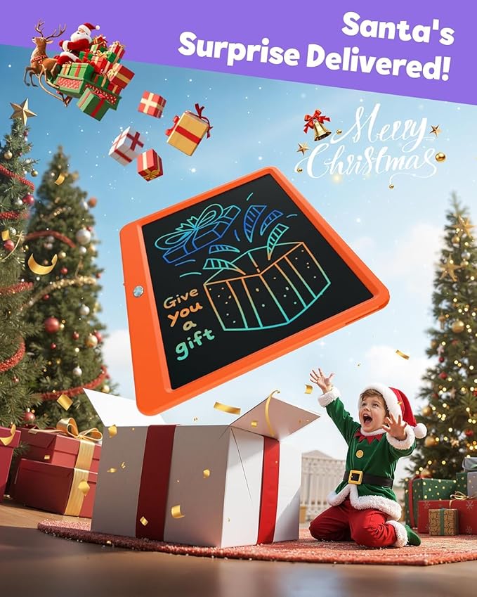 TEKFUN LCD Writing, 12inch Colorful Drawing Tablet Writing Pad, Kids Travel Essentials, Kid Toys for 3 4 5 6 7 8 Year Old Girls Boys (Orange)
