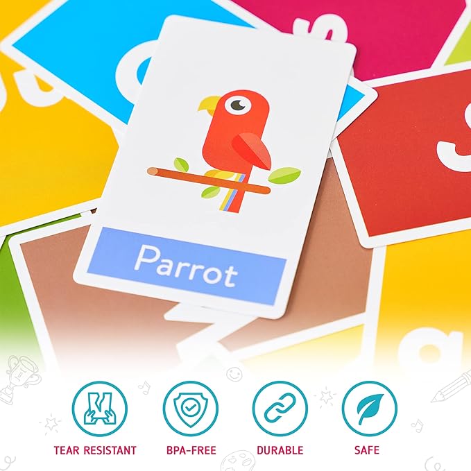 Merka Toddler Flash Cards - Interactive Alphabet Learning with Alphabet Flash Cards for Toddlers 1-3 - Pack of 64, 4.2" x 2.4" - Double-Sided for 1-4 Years Old - Multicolor