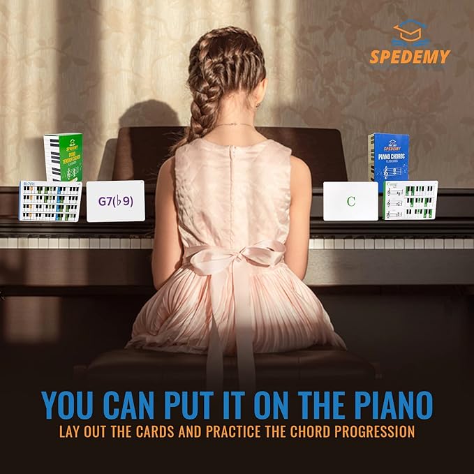 Spedemy Piano Tension Chord Flashcards Set in Gift Box - Piano Chords Chart - ColorCoded Flash Cards for 252 Chords - 21 Frequent Chords, 12 Keys - Fun Educational Flashcards for Piano, Music Learners