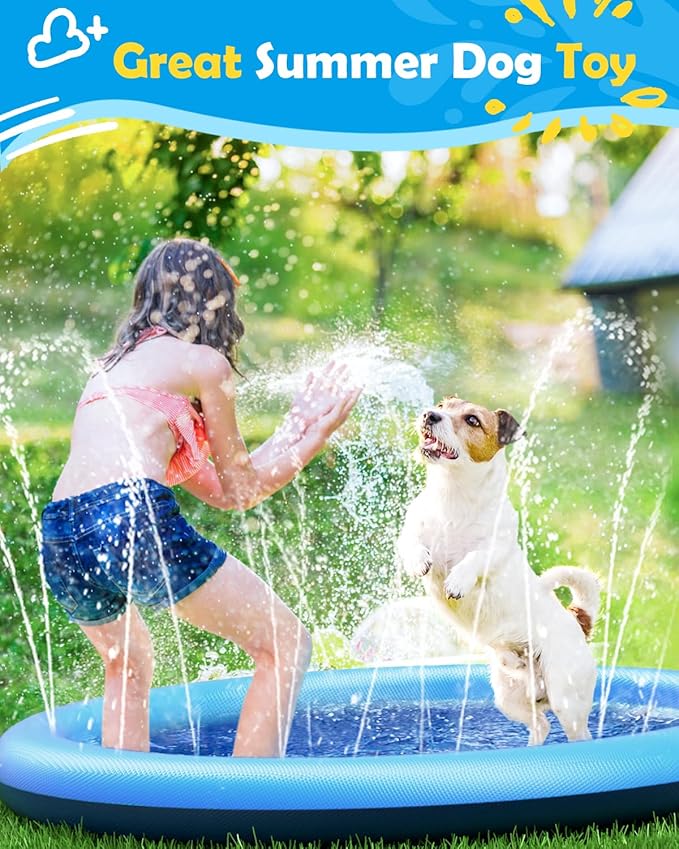 Peteast Splash Pad for Dogs & Kids - Anti-Slip Dog Pool for Large Dogs, 0.58 mm Thickened Durable Outdoor Water Play Mat, Summer Sprinkler Toy for Backyard (51inch)