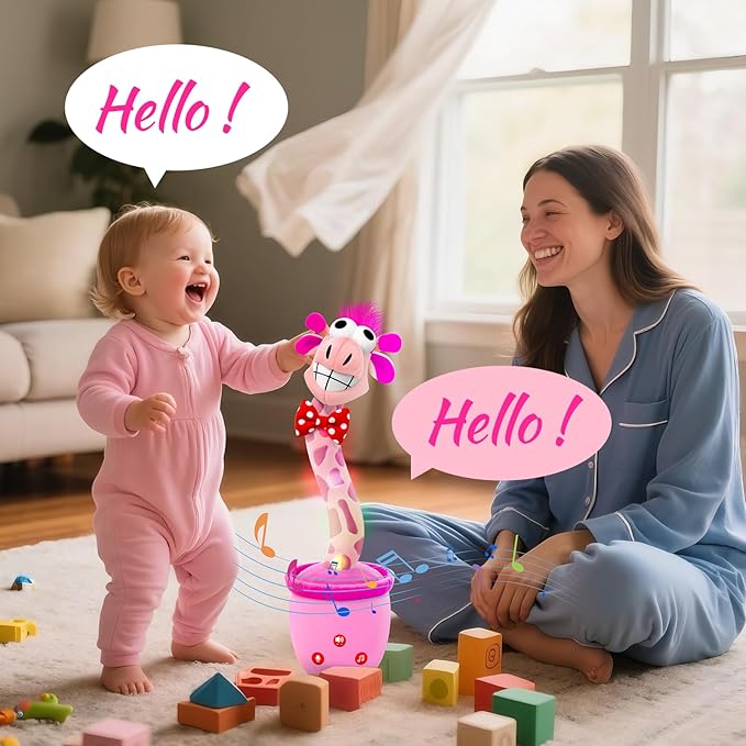 Stocking Stuffers Talking Dancing Giraffe Toy,Baby Gifts for Girls,Cool Stuff Toddler Baby Toys Tummy Time Singing,Hottest Pink Xmas Kids List,2025 Christmas Early Gift Ideas