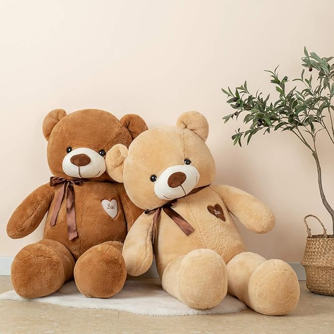 Big Teddy Bear Stuffed Animal 31.5 Inch Giant Large Plush Soft Toy with Love Heart for Kids Girlfriend Light Brown