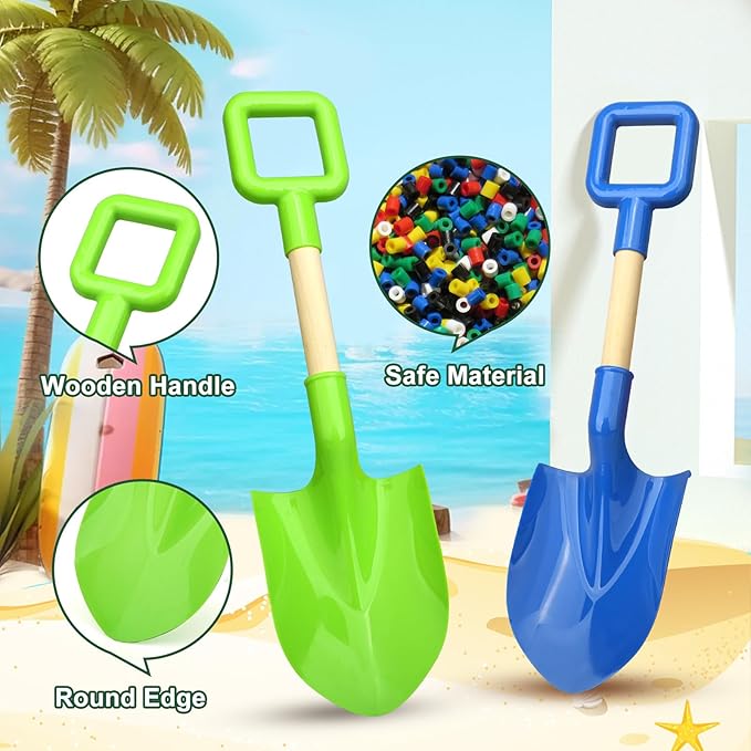 16inch Beach Sand Shovels Toys for Kid Adult, 3PCS Sturdy Long Wooden Spade Gardening Tool Kits Sand Snow Digging for Boy Girl, ABS Plastic Scoops Exploration Gift for Summer Backyard Planting Camping