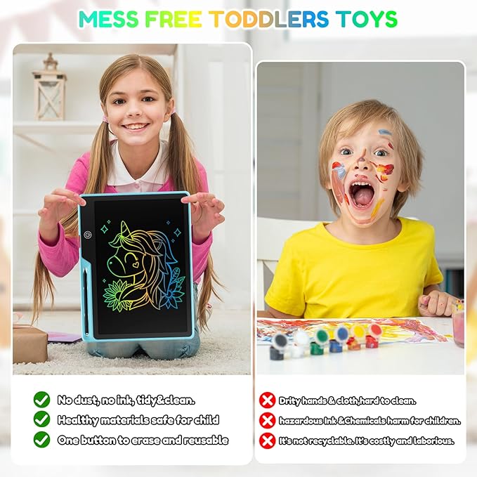 13 Inch LCD Writing Tablet for Kids, Rechargeable Erasable Doodle Board Colorful Toddler Drawing Pad, Preschool Easter Basket Stuffers Birthday Gift 3 4 5 6 7 Year Old Girls in Light Blue