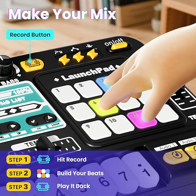 Toddlers DJ Mixer Toys, Electronic Baby Musical DJ Toys with Lights, Songs, Sound Effects, Microphone, Kids Electronic Piano Sets, Chiristmas Birthday Gifts for 3 4 5 6 Years Old Boys Girls