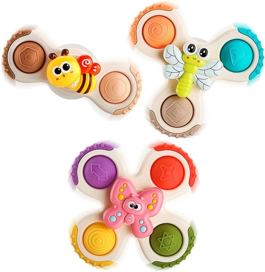 ALASOU 3PCS Pop Suction Cup Spinner Toys for 1 Year Old Boy Girl|Novelty Spinning Tops Toddler Stocking Stuffers|Baby Bath Toy for Kids Ages 1-3|1 Year Old Boy Christmas Birthday Gift for Infant