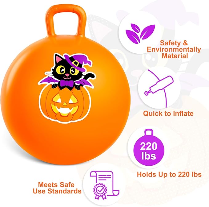 ZOOJOY Hopper Ball for Kids Aged 3-8, 18In Bouncy Balls with Handle, Orange Inflatable Hoppity Hop Ball, Indoor Outdoor Active Jumping Hopping Toys for Boys Girls