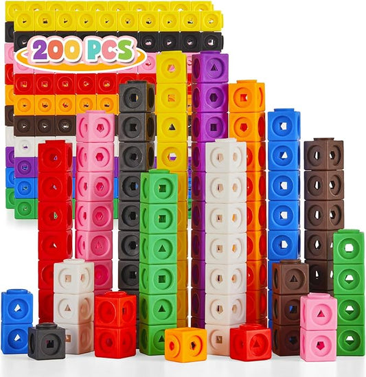 Set of 200 Kids Linking Cubes for Math, STEM Connecting Cubes Math Manipulatives Kids Counting Blocks for Classroom Learning Supplies for Preschool and School Children