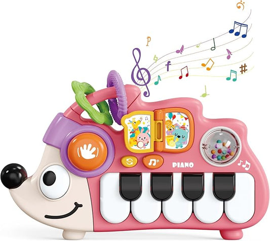 Baby Piano Drum 6-12 Months Toy, Hedgehog Piano Keyboard Drum Light Up Sound Musical Toy, Learning Educational Interactive Infant Toddler 12-24 Months Gift