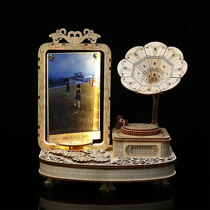 3D Wooden Puzzles Recording Camera Frame with LED Light DIY Jigsaw for Adults