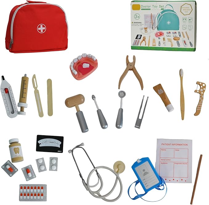 Doctor Kit for Toddlers 3-5, 25 Pcs Kids Doctors Play Set with Stethoscope & Medical Bag & More, Fun Pretend Play Toys for Boys and Girls