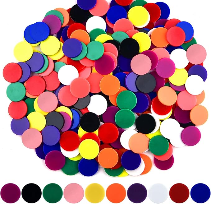 Coopay 200 Pieces 10 Colors 1-1/5 inch Plastic Learning Counters Disks Bingo Chip Counting Discs Markers for Math Practice and Poker Chips Game Tokens