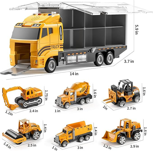 TEMI Toddler Toys for 3 4 5 6 Years Old Boys, Die-cast Construction Toys Car Carrier Vehicle Toy Set w/Play Mat, Kids Toys Truck Alloy Metal Car Toys Set for Age 3-9 Toddlers Kids Boys & Girls