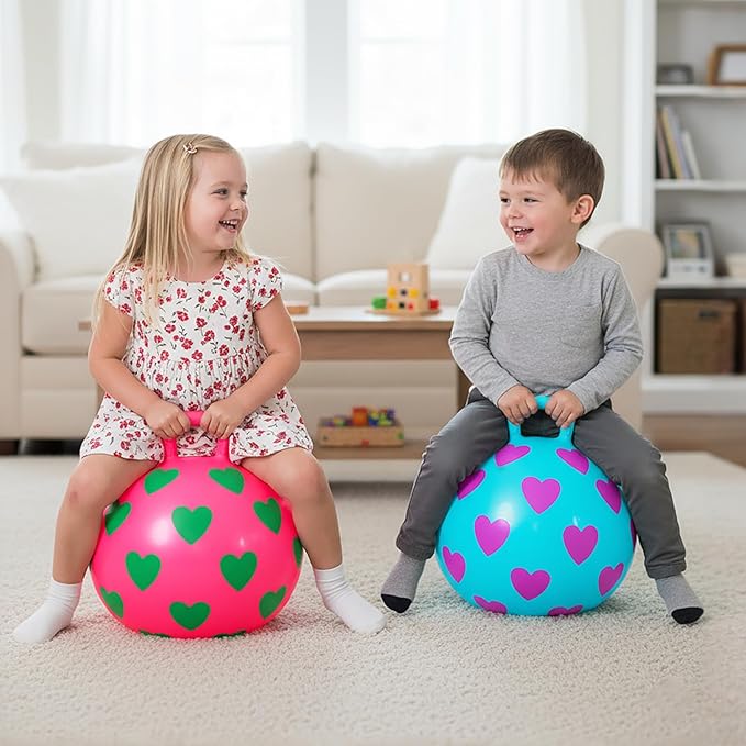 EVERICH TOY 2-Pack Hopper Ball, 15In Hippity Hop Balls for Kids 3-6, Heart Bouncy Ball with Handle, Indoor Outdoor Inflatable Christmas Hopping ToysGifts for Girls Boys