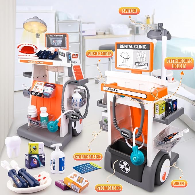 Dentist Play Set, Educational Dentist Kit for Kids, Doctor Kit for Toddlers 3-5 with Realistic Medical Tools, Pretend Play Toys for Boys & Girls