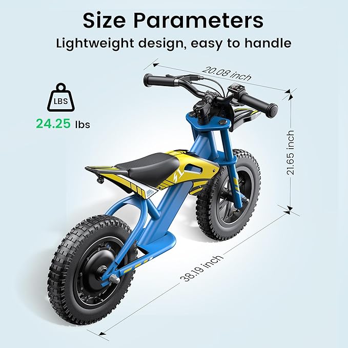Gyroor S1 Kids Electric Balance Bike, 200W Motor 3 Speeds up to 10 MPH, 12-Inch Pneumatic Tires, 7-Color Rear Fender LED Taillight, Drum Brake, UL2272 Certified, for Ages 3-6, Blue-DCC