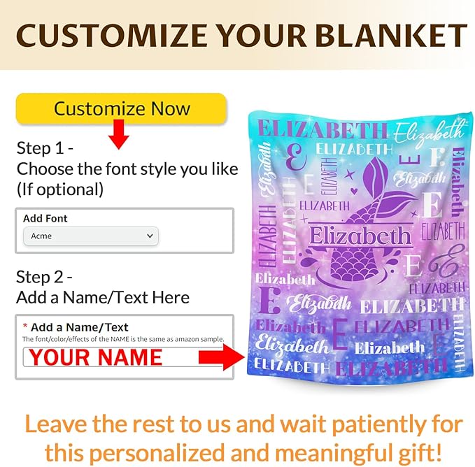 Blankets for Kids Girls 6-8, Custom Mermaid Gifts for Children Teens, Personalized with Name Soft Flannel Lightweight Monogram Name Accessories Blanket for Travel Camping Outdoor Decoration