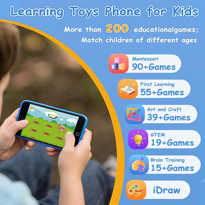 MINIBEAR Kids Toy Smartphone, 3.97" Toddler Dual Camera Learning Toys, 201+ Educational Games Play Phone No WiFi for Girls Boys 3-12 Christmas Birthday Gifts with 32g SD Card (Blue)