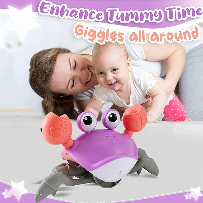 Purple Crawling Crab Baby Toy - Violet Tummy Time Crab Infant Walking Crab Dancing Moving Crawl Crab with Music & Light Cute Interactive Running Escape Catch Me Crab for Crawler Side Walk Toddler Crab