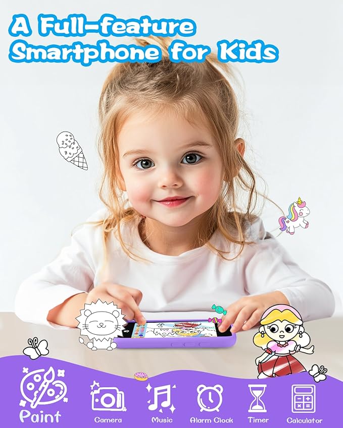 MOMILLA Kids Toys Smart Phone, Christmas Birthday Gifts for Girls Grandkids, 3.97" Kids Phone, 16 GB Mini Play Cell Phone, Toddler Toys for Girls Age 3 4 5 6 7 8 9 10 Years Old (Front Camera Only)