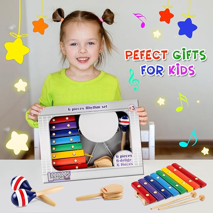 LOOIKOOS Kids Musical Instruments Montessori Wooden Toys for Toddlers,Percussion Instruments Set for Kid Preschool Educational Musical Toys for Boys and Girls Gifts