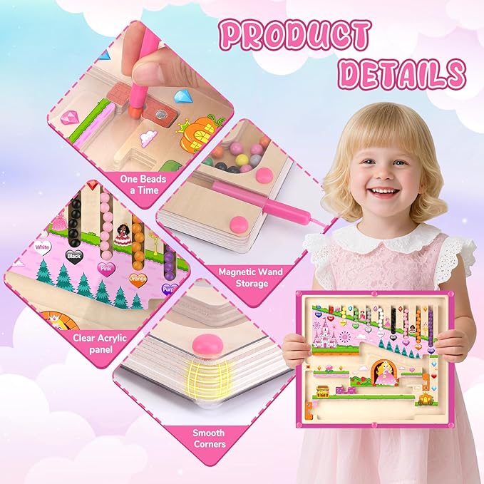 Syahro 2 in 1 Magnetic Color and Number Maze Montessori Toy for Girls Dual Purpose Wooden Magnetic Puzzle Early Learning Activity for Preschool Children Magnetic Maze Board Educational Game