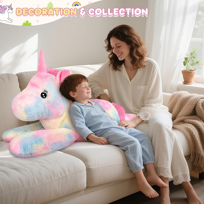 43 inch Giant Unicorn Stuffed Animal, Lifelike Giant Plush Unicorn Toys for Stress Relief & Companion, Soft Big Stuffed Animals, Rainbow Unicorns Big Plushies Gifts for Kids Adults