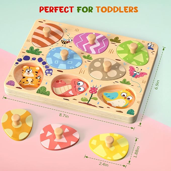 Wooden Puzzles for Toddlers, 8 Pcs Animal Matching Egg Puzzle, Montessori Toys for Boy Girl Easter Birthday Gifts, Preschool Learning Activities & Educational Toys for Boys, Girls