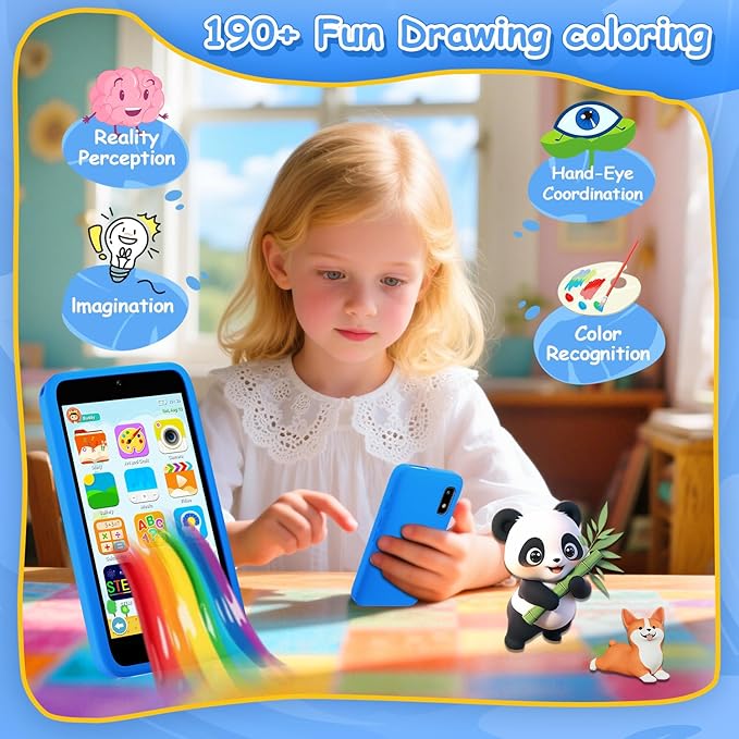 MINIBEAR Kids Toy Smartphone, 3.97" Toddler Dual Camera Learning Toys, 201+ Educational Games Play Phone No WiFi for Girls Boys 3-12 Christmas Birthday Gifts with 32g SD Card (Blue)