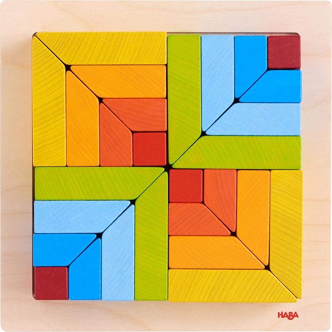 HABA 3D Arranging Game – Creative Stones Wooden Building Blocks & Stacking Toy for Toddlers – Wooden Montessori Toy with Geometric Shapes & Pattern Cards, Made in Germany