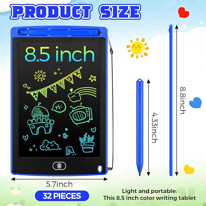 Zhehao 32Pcs LCD Writing Tablet for Kids Bulk 8.5 Inch Colorful Doodle Board Tablet Erasable Doodle Pad Educational Toy Christmas Birthday Gift for Boys Girl Age 3-10(Blue)
