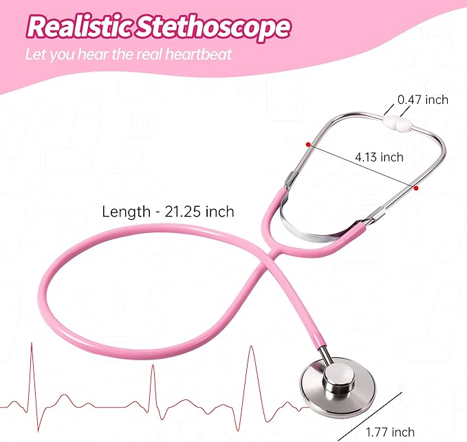 Kids Doctor Kit, 8 Pieces Toddlers Doctor Playset with Medical Storage Bag & Real Stethoscope, Pretend Play Doctor Toys Christmas Birthday Gift for Boys Girls Aged 3 4 5 6 (Pink)