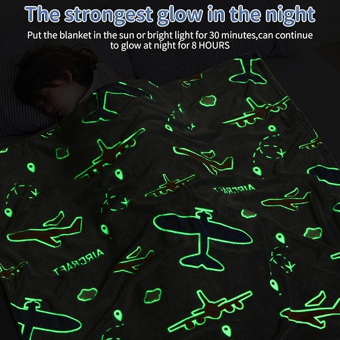 SALIMAH Glow in The Dark Blanket Airplanes Gifts for Boys Girls,Toys for Girls Boys Age 2 3 4 5 6 7 8 9 10 Year Old, Soft Kids Blankets Gifts for Grandkids Teens for Christmas Birthday, 50"x60"