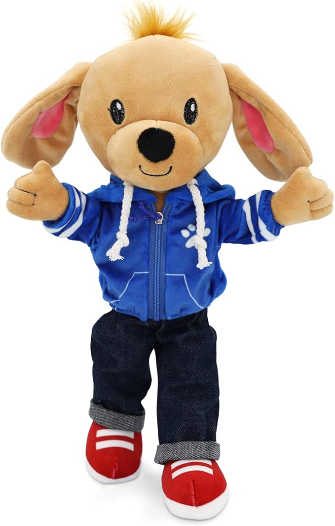 Playtime by Eimmie Soft Baby Doll Dougie The Dog - 14" Plush Rag Doll with Clothes, Embroidered Features for Girls, Boys, Toddlers & Infants - Educational Stuffed Animal for Imaginative Play