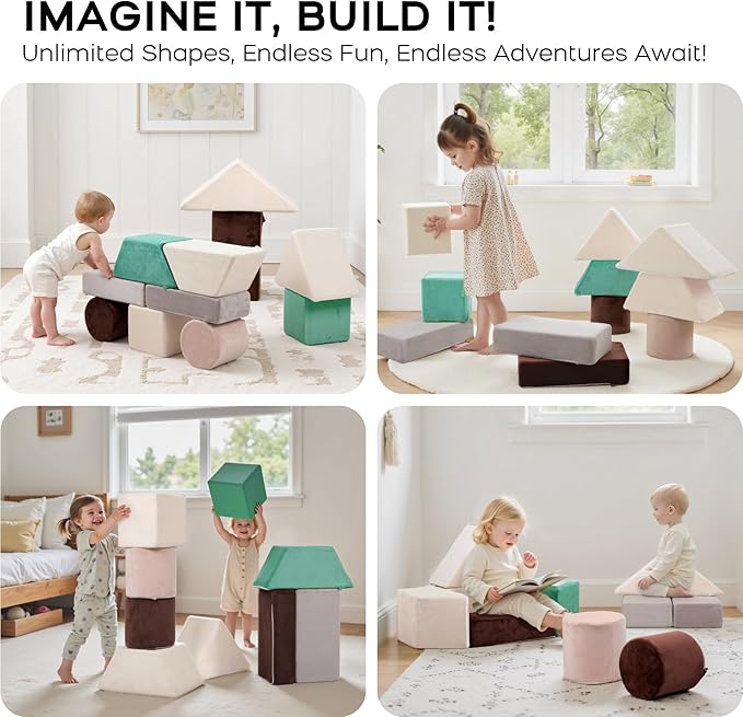 BanaSuper 11-Piece Large Foam Building Blocks for Toddlers, Plush Velvet Stacking & Climbing Toys, Early Learning Construction Play Set, Sensory Indoor Soft Play Gym for Safe Creative Play, Ideal Gift