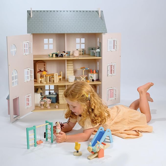 Mentari Toys - Playground Set - Wooden Playground Equipment for Doll House - Interactive Pieces for Small World Play - Encourages Fine Motor Skills and Imaginative Play in Boys and Girls - Age 3+