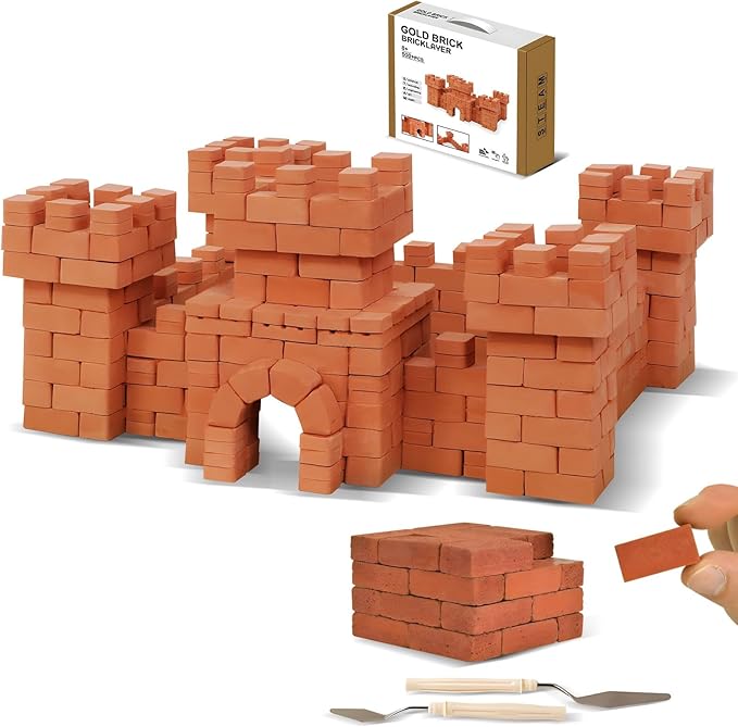 Knight Bricklayer Brick and Mortar Construction Set, Clay Mini Bricks & Cinder Blocks, DIY Mini House Kit, STEM Building Toy, Kids Brick Mortar Set, Reusable Blocks, Ages 8+, Birthday Gift