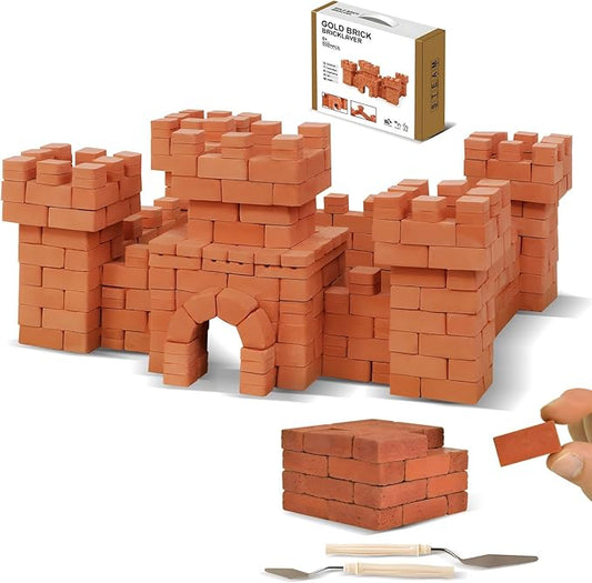 Knight Bricklayer Brick and Mortar Construction Set, Clay Mini Bricks & Cinder Blocks, DIY Mini House Kit, STEM Building Toy, Kids Brick Mortar Set, Reusable Blocks, Ages 8+, Birthday Gift