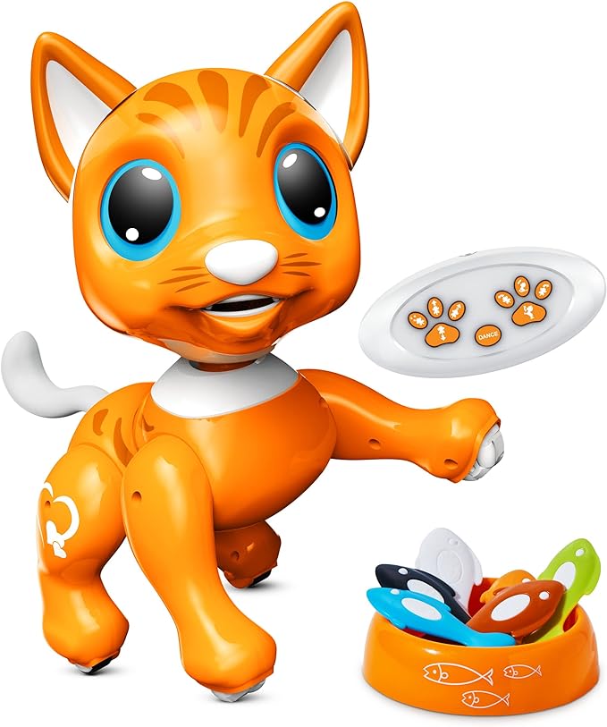 Power Your Fun Robo Pets Cat Toy for Girls and Boys - Remote Control Robot Toy Interactive Hand Motion Gestures, Smart STEM Programmable Treats Toys, Walking, Dancing Robot Pet Cat for Kids