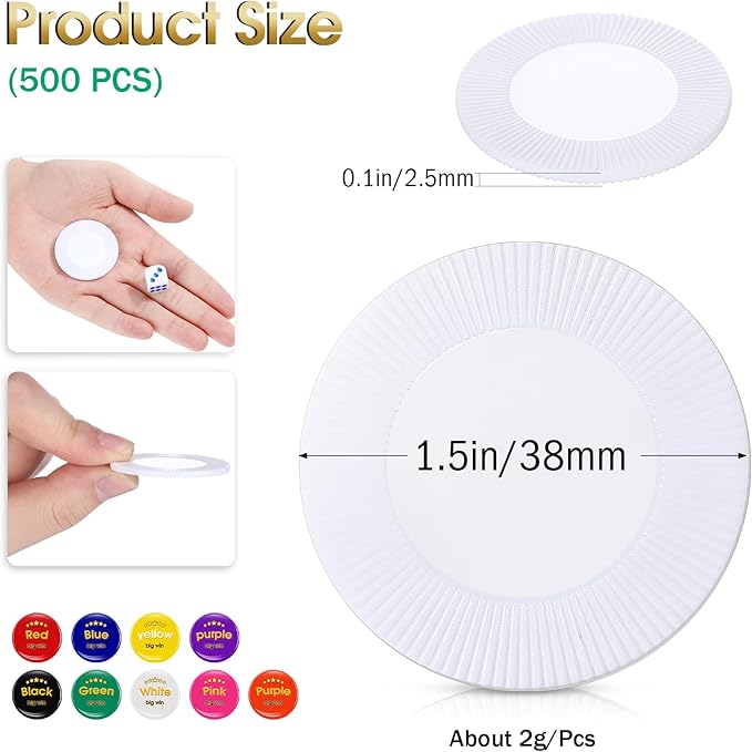 Leitee 500 Pcs White Plastic Poker Chips Bulk 1.5 Inch Mini Bingo Chips Tokens Markers Blank Casino Counting Discs Learning Math Counters for Adults Interlocking Game Counting Reward Card